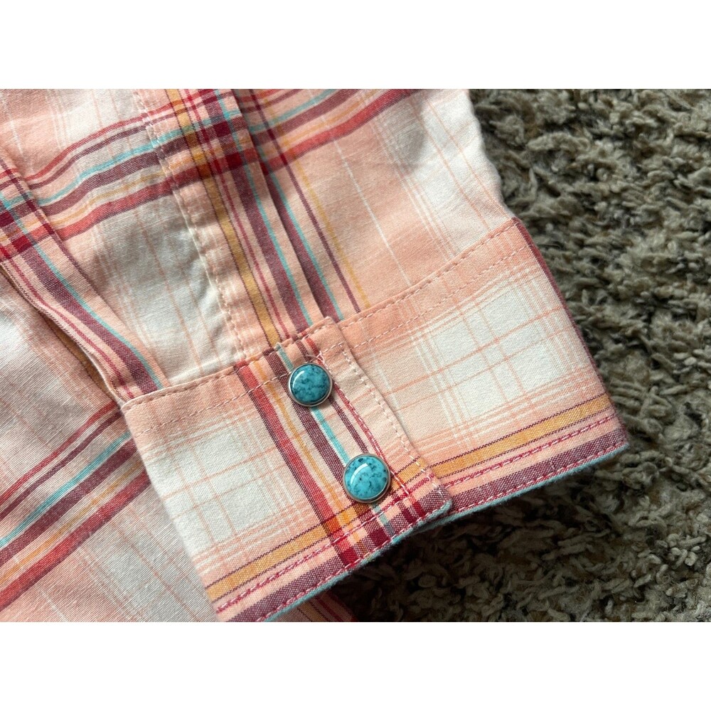 Wrangler Turquoise Pearl Snap Button Up Shirt Womens XL Western Rodeo Aztec - Picture 3 of 8